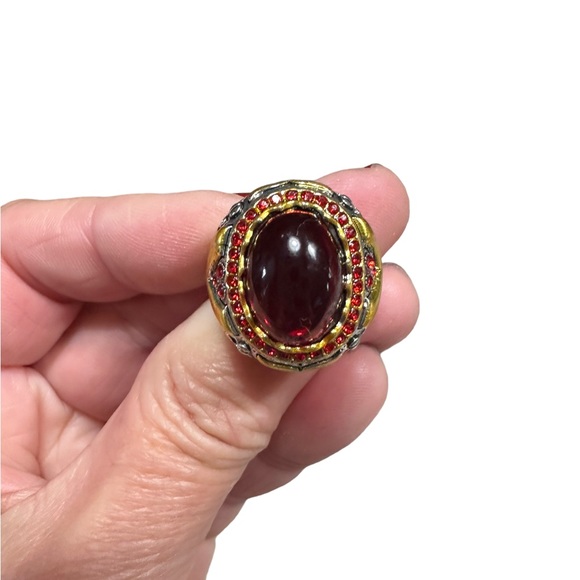 Silver with Gold Accents Red Ruby Unisex Ring - Picture 5 of 8